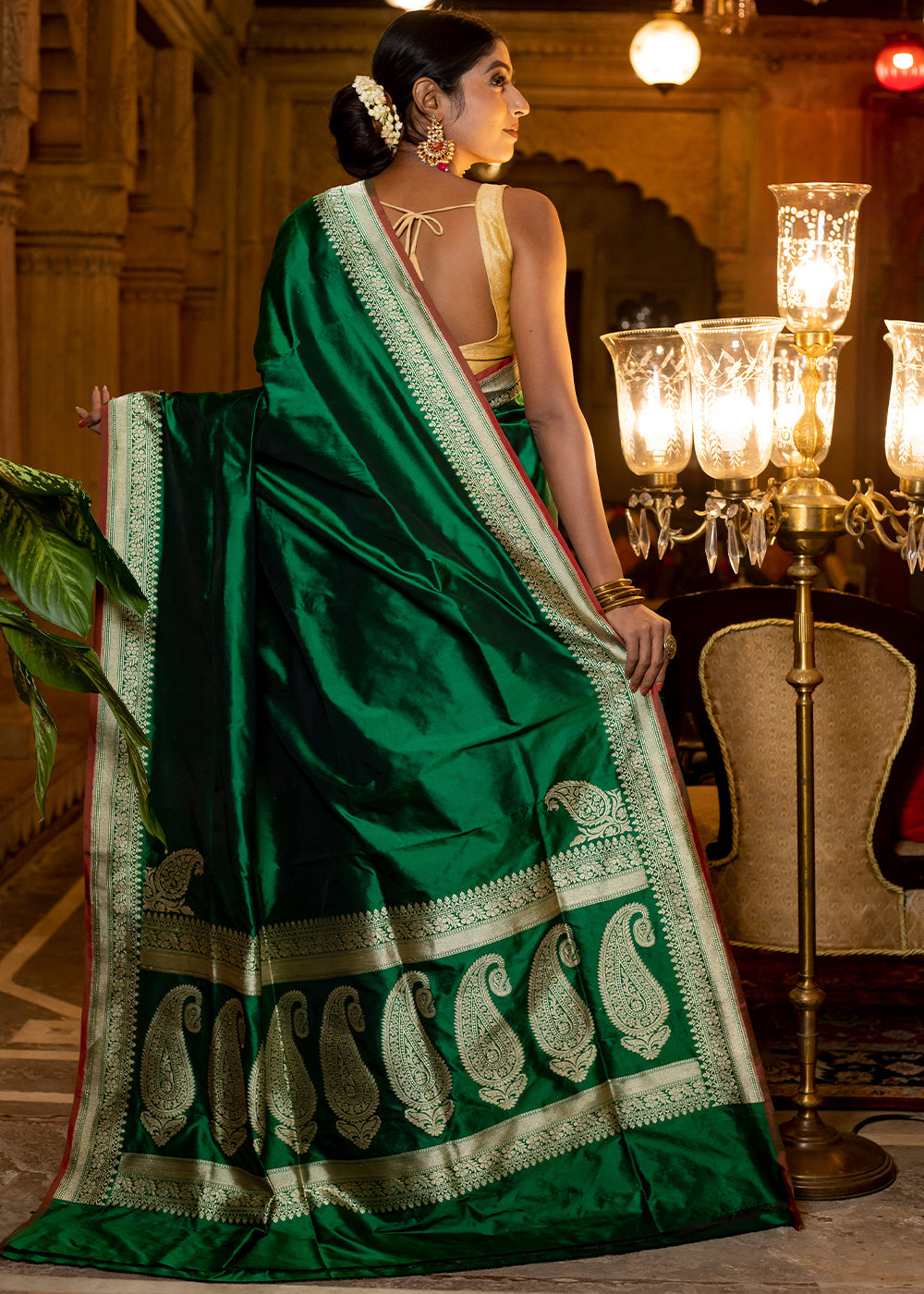 MySilkLove Dark Green Hand Woven Katan Pure Silk Saree