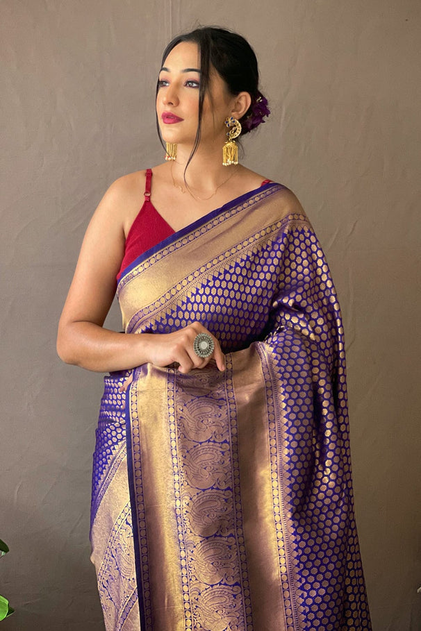 Buy MySilkLove Midnight Pearl Purple Kanjivaram Silk Saree Online