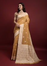 Sunset Yellow Chikankari Chanderi Cotton Woven Saree