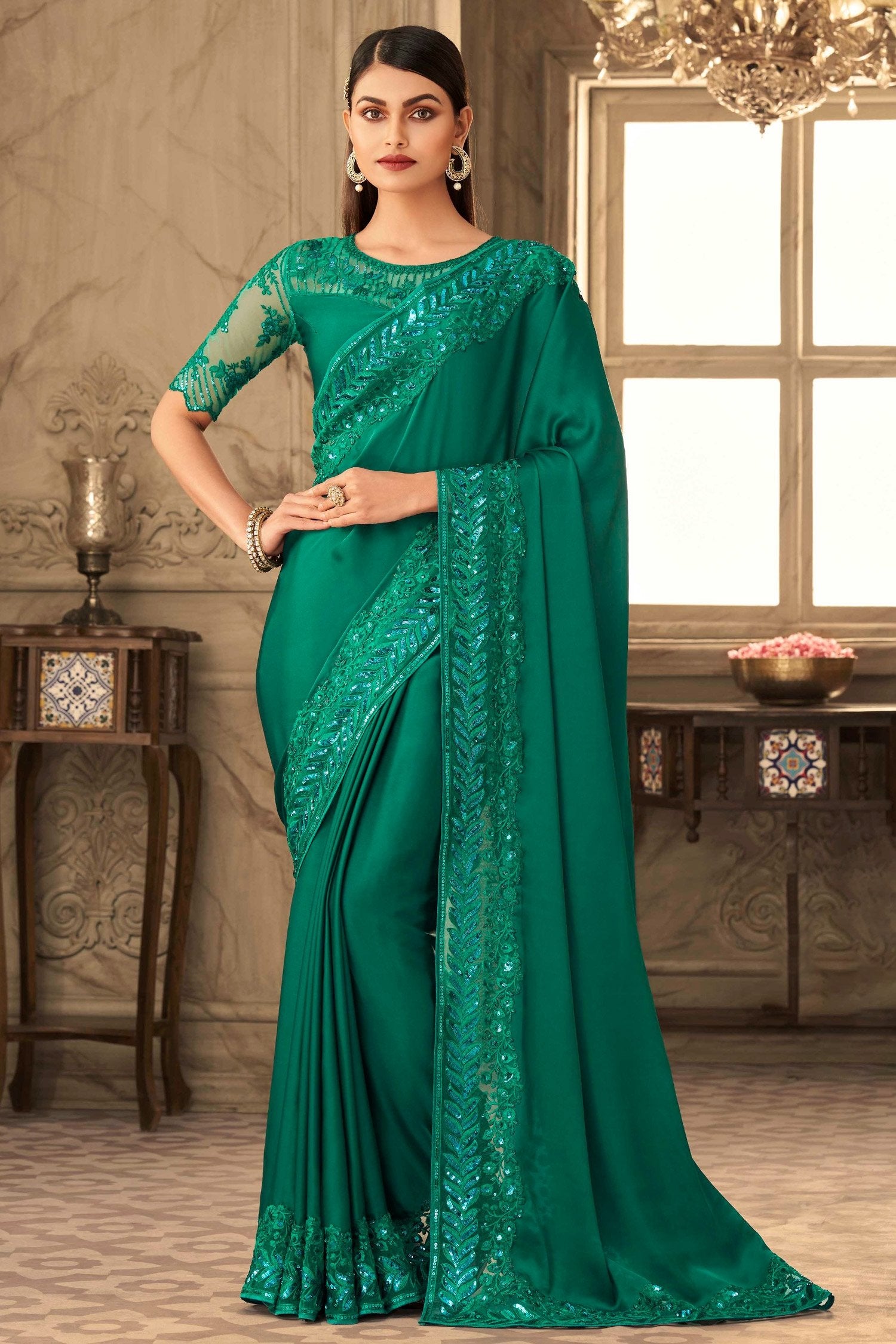 Buy MySilkLove Rain Forest Green Designer Silk Saree Online