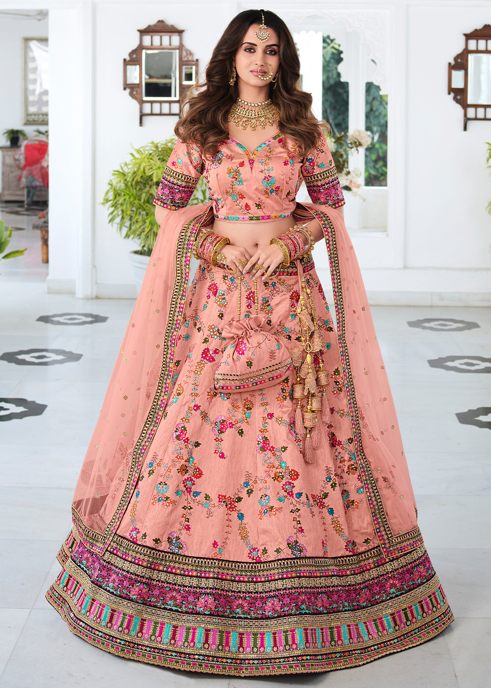 Buy MySilkLove Contessa Pink Heavy Embroidered Silk Lehenga Online