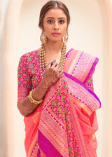Vivid Pink and Purple Zari Woven Banarasi Silk Saree