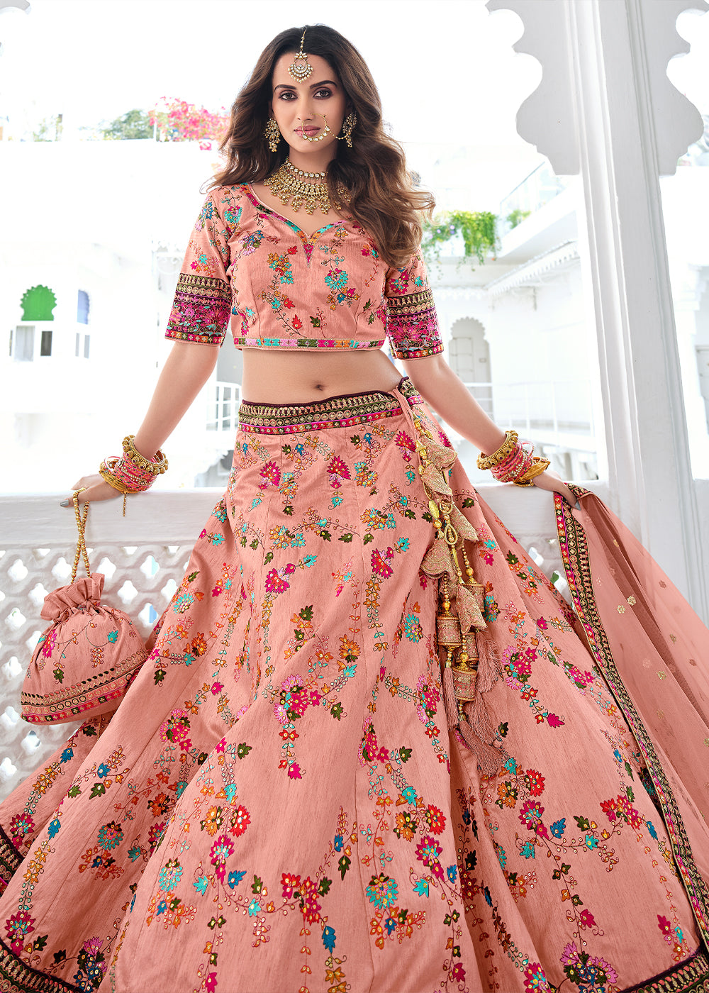 Buy MySilkLove Contessa Pink Heavy Embroidered Silk Lehenga Online