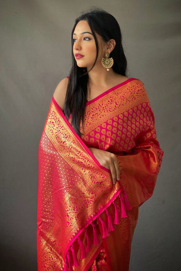 Buy MySilkLove Jasper Pink Kanjivaram Silk Saree Online