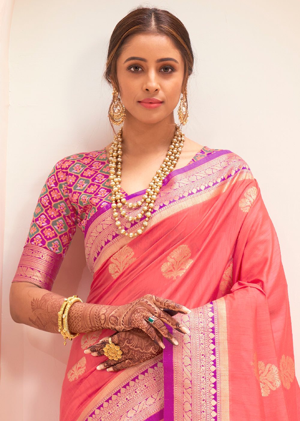 Buy MySilkLove Vivid Pink and Purple Zari Woven Banarasi Silk Saree Online