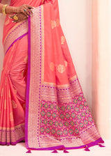 Vivid Pink and Purple Zari Woven Banarasi Silk Saree