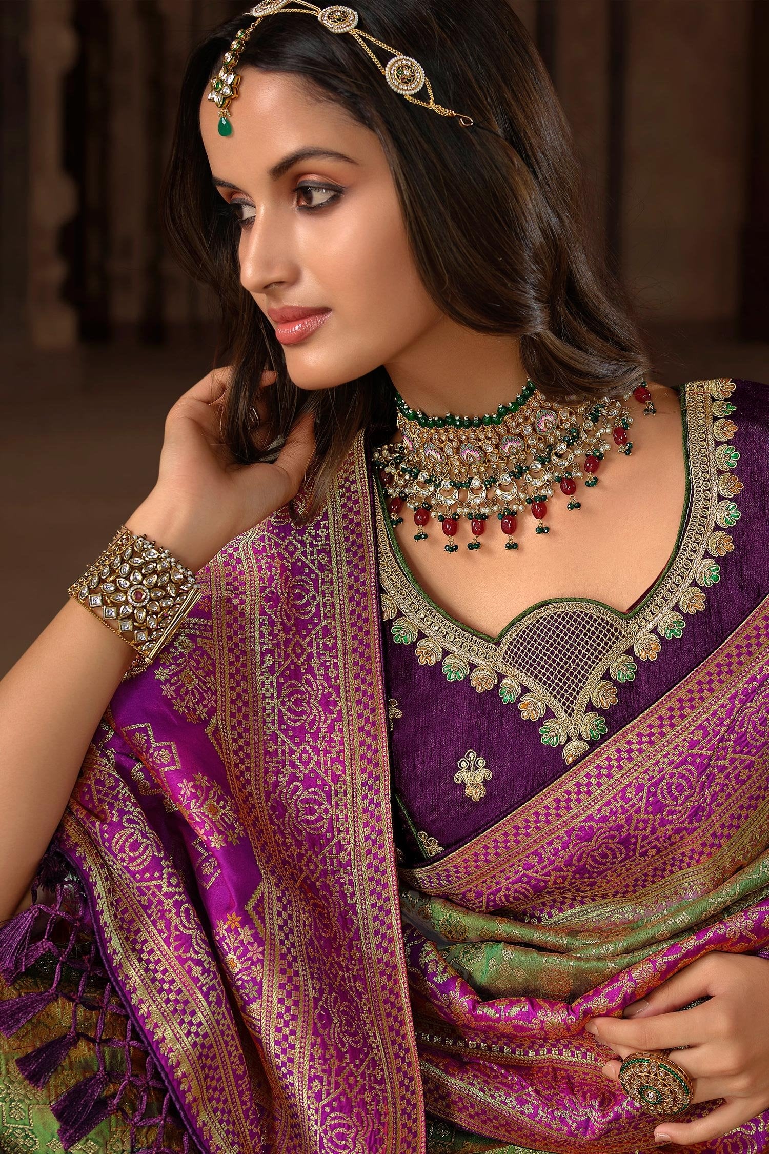 Buy MySilkLove Fern Green and Purple Designer Banarasi Woven Silk Saree Online