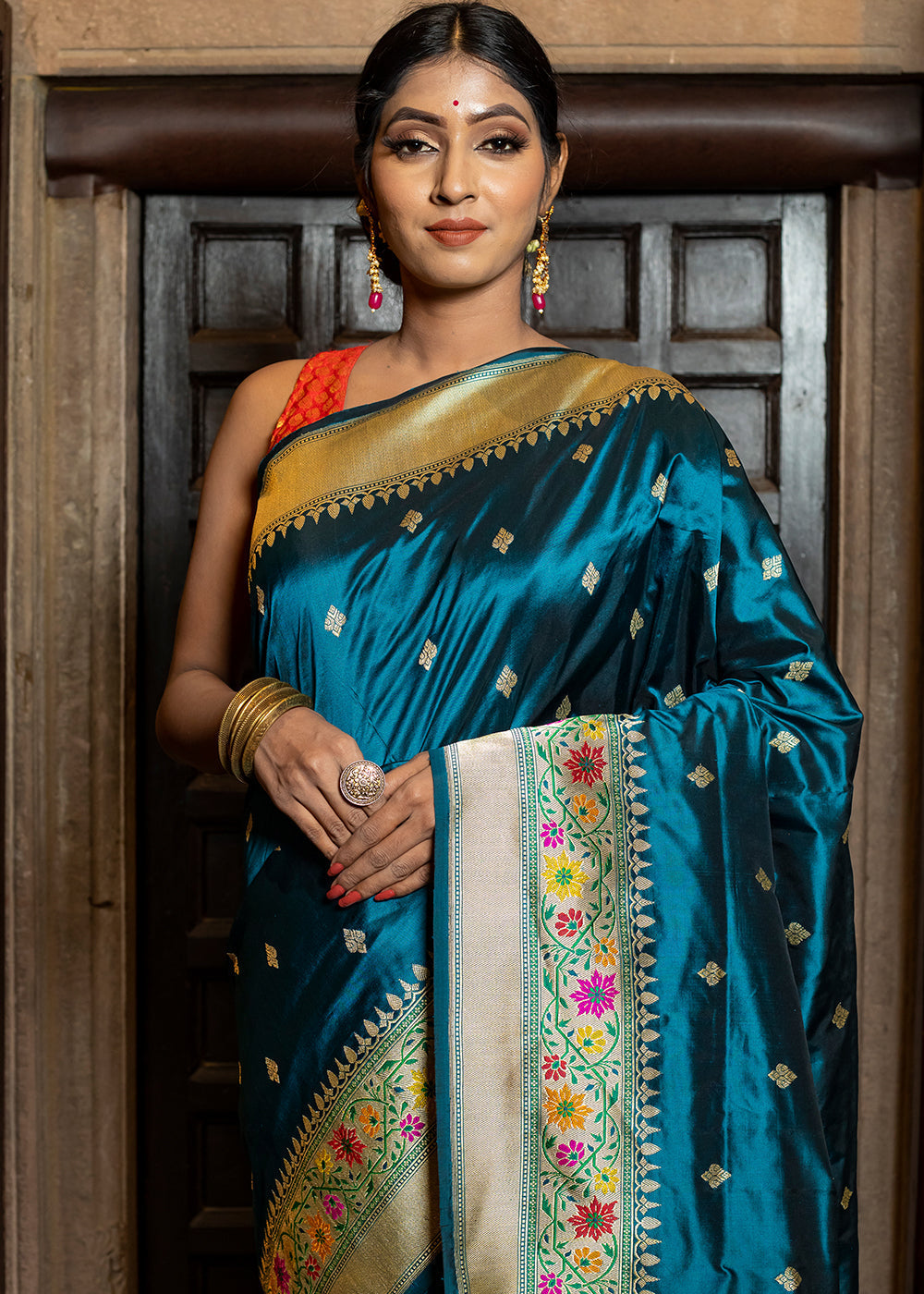 Buy MySilkLove Royal Blue Hand Woven Katan Pure Silk Saree Online