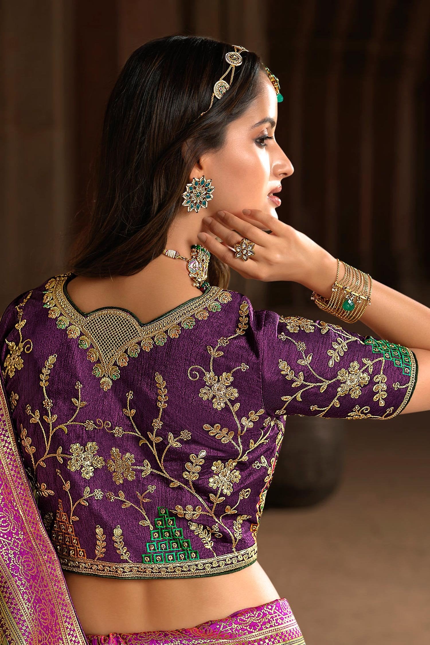 Buy MySilkLove Fern Green and Purple Designer Banarasi Woven Silk Saree Online