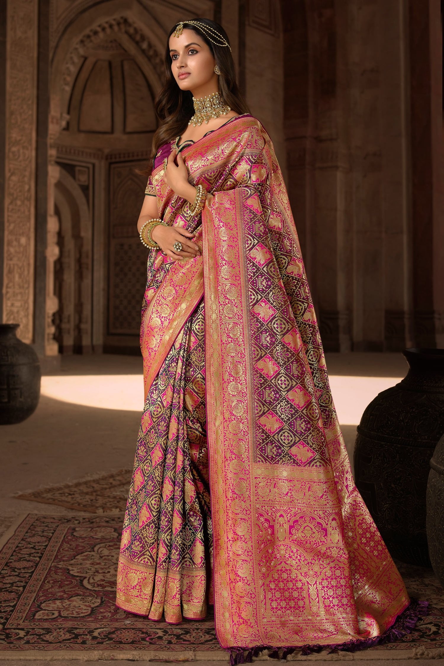 Buy MySilkLove Coral Tree Purple Designer Banarasi Woven Silk Saree Online