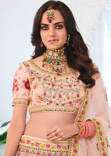 Apricot Pink Heavy Embroidered Organza Lehenga