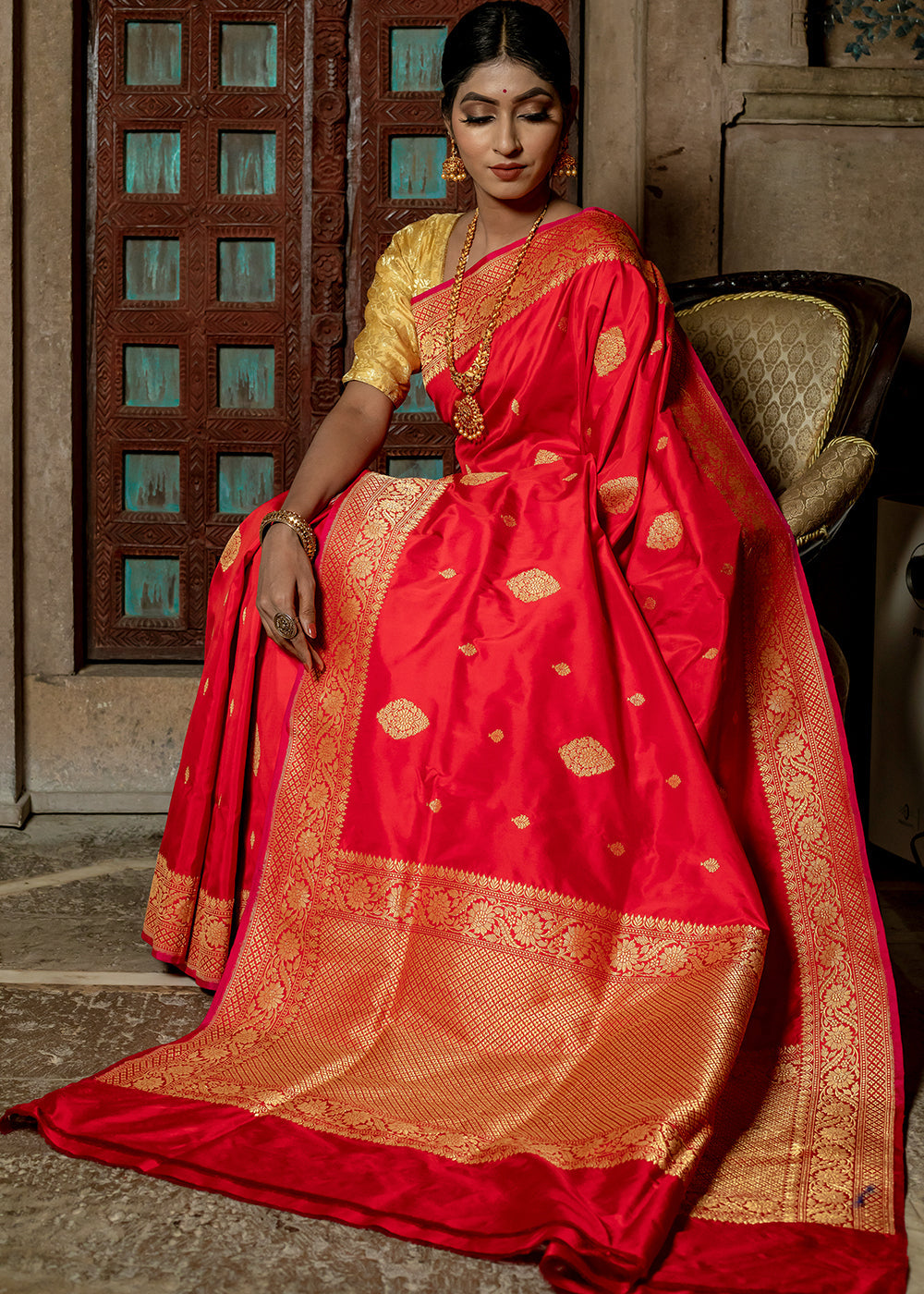 Buy MySilkLove Monza Red Hand Woven Katan Pure Silk Saree Online