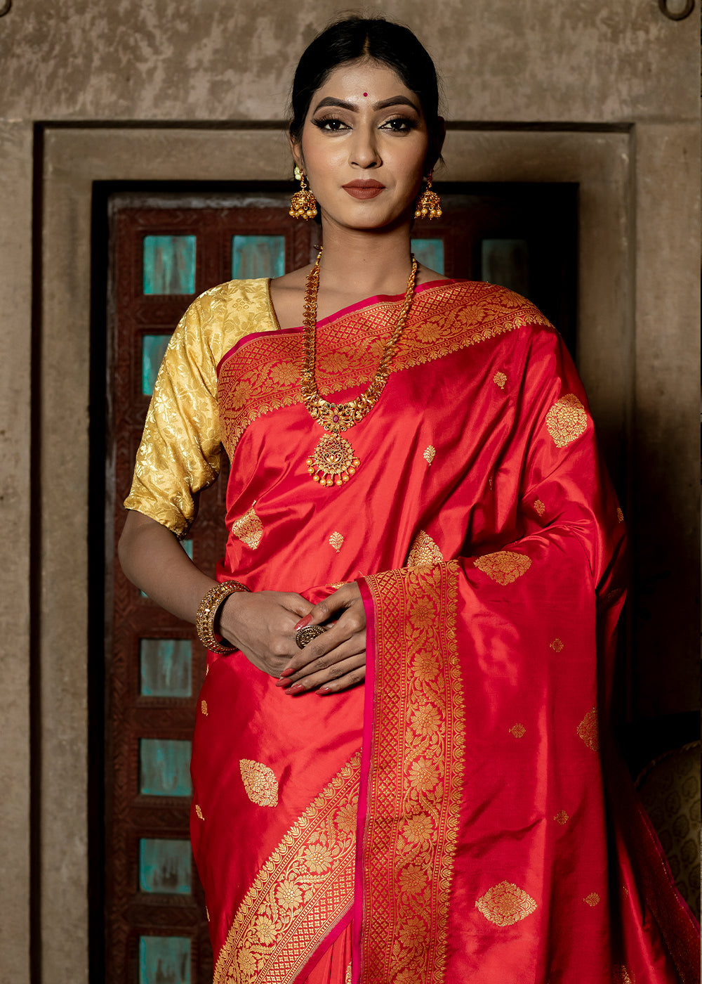 Buy MySilkLove Monza Red Hand Woven Katan Pure Silk Saree Online