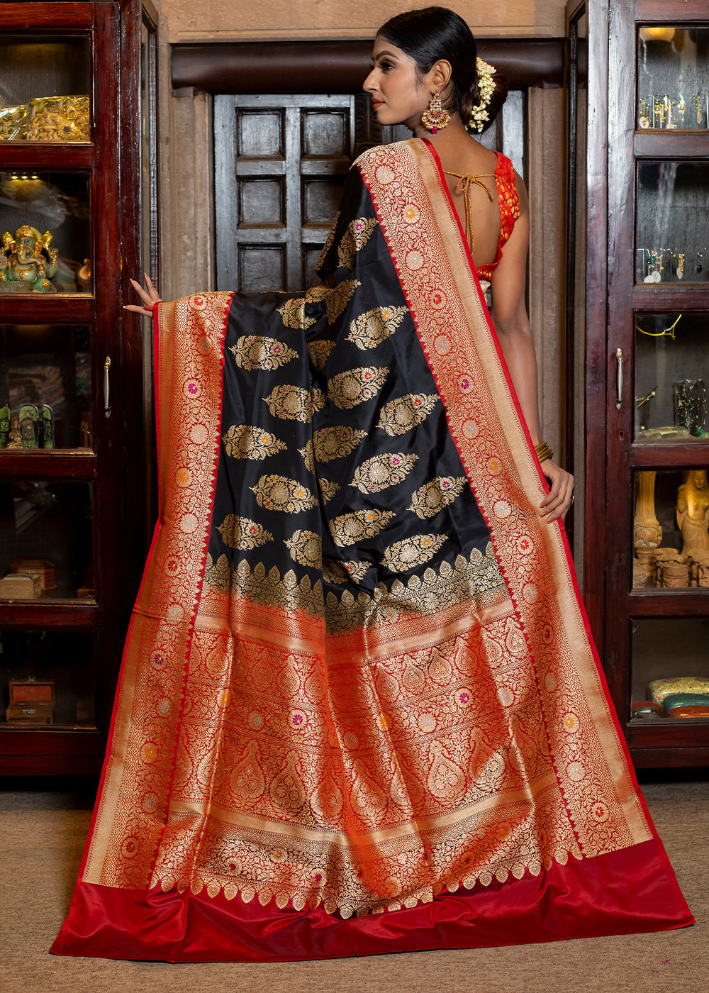 Buy MySilkLove Dune Black Hand Woven Katan Pure Silk Saree Online