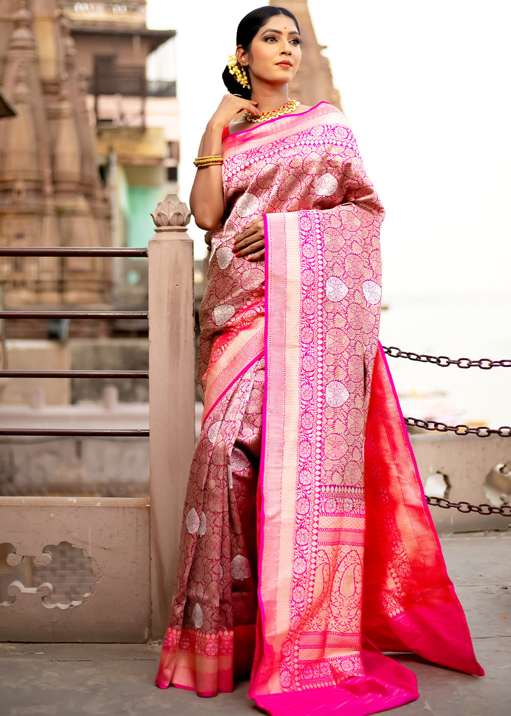 Buy MySilkLove French Shine Pink Hand Woven Katan Pure Silk Saree Online