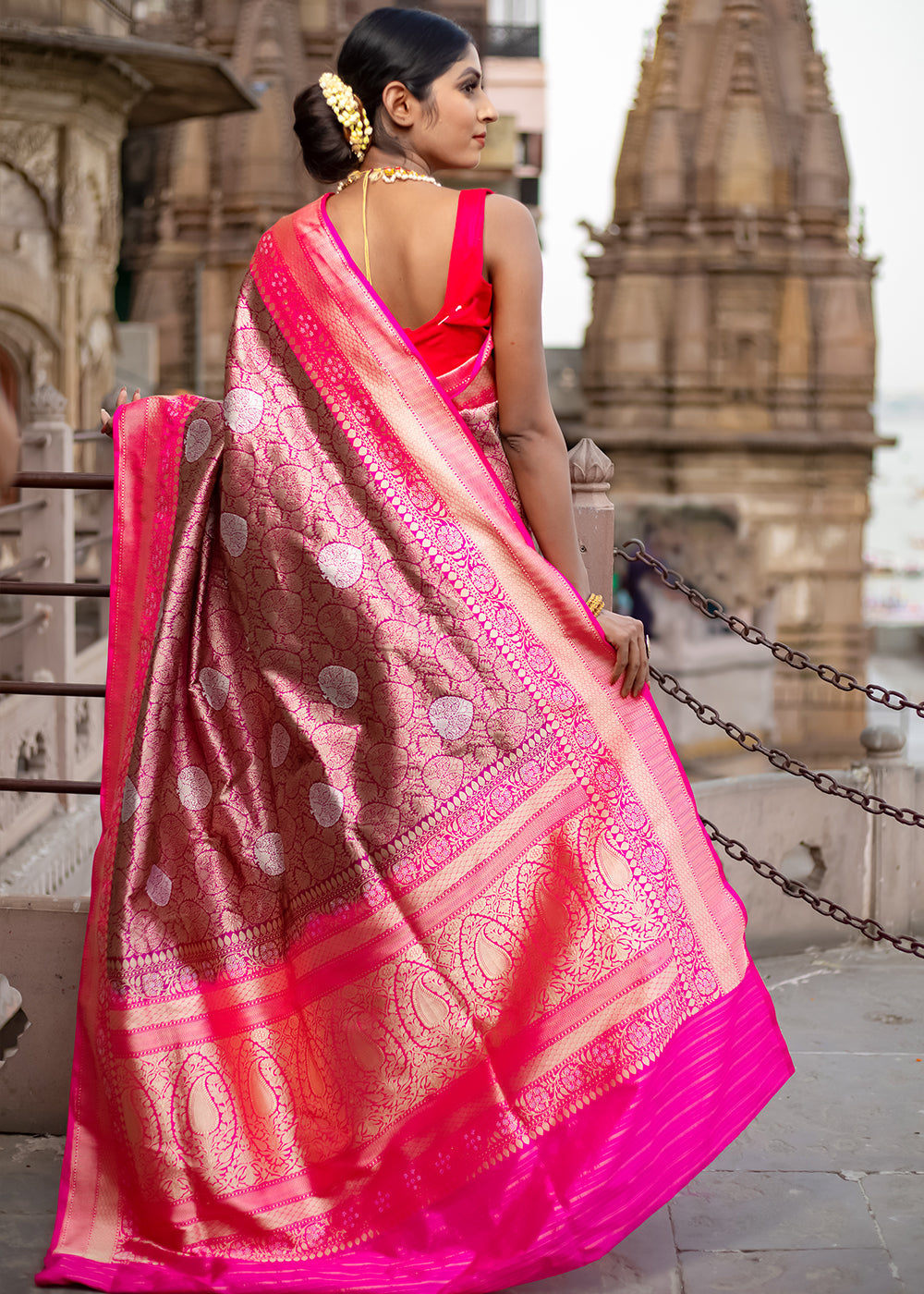 MySilkLove French Shine Pink Hand Woven Katan Pure Silk Saree