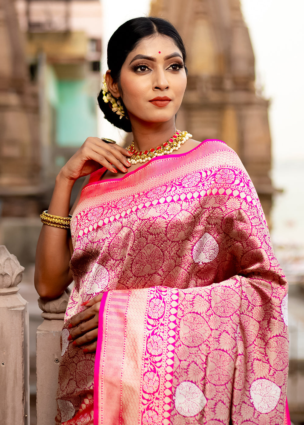 Buy MySilkLove French Shine Pink Hand Woven Katan Pure Silk Saree Online