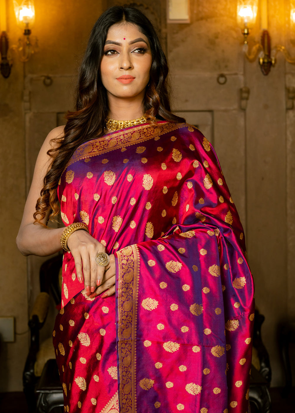 Buy MySilkLove Dark Blush Purple Hand Woven Katan Pure Silk Saree Online