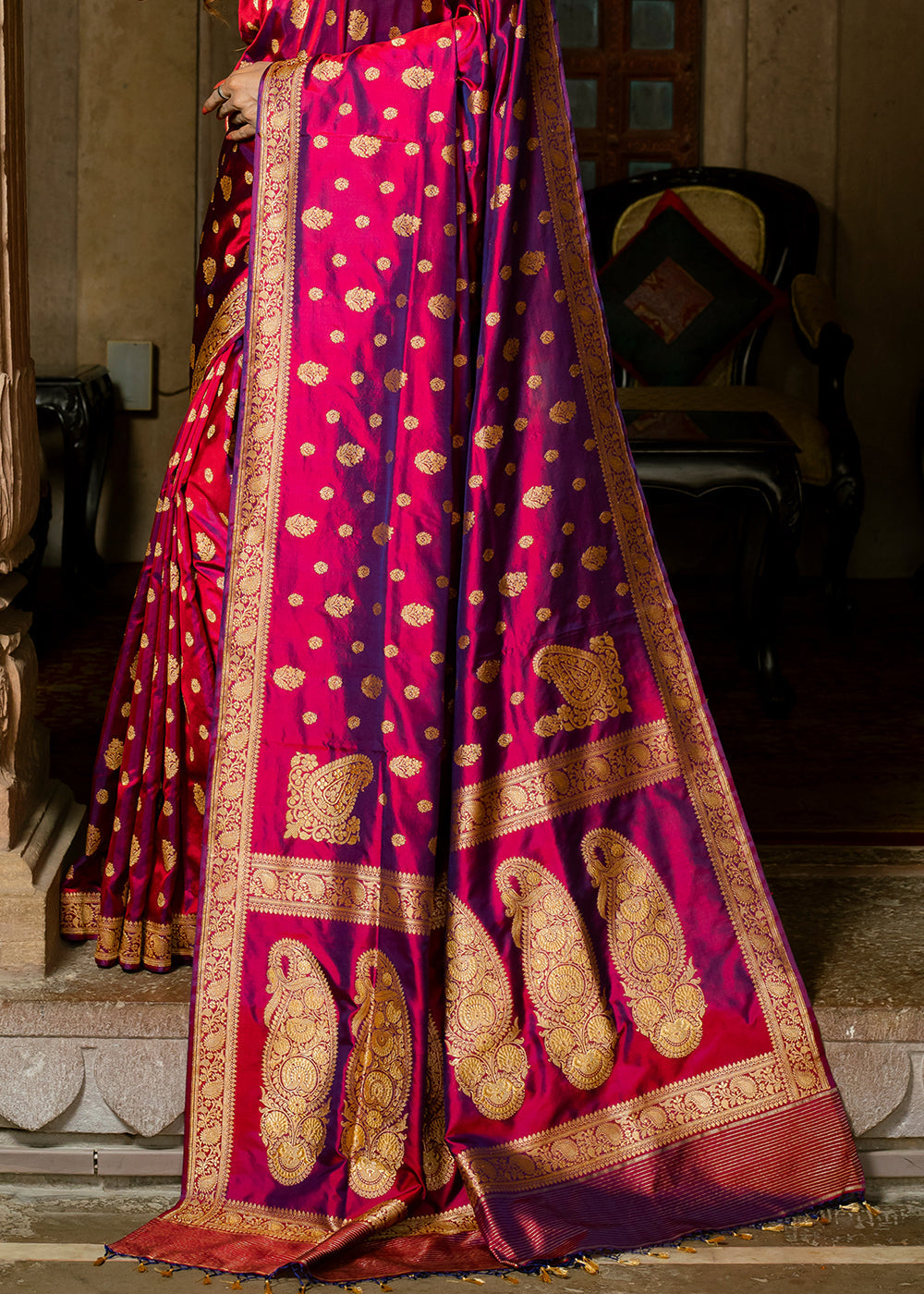 MySilkLove Dark Blush Purple Hand Woven Katan Pure Silk Saree