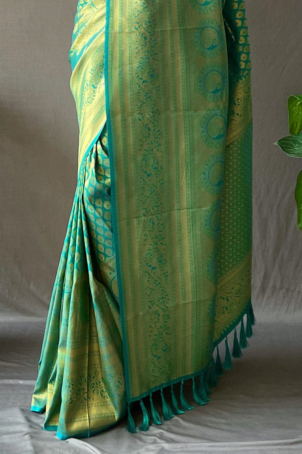 Buy MySilkLove Fruit Salad Green Kanjivaram Silk Saree Online