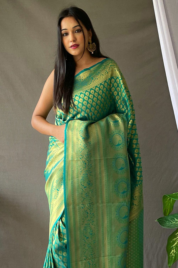 Buy MySilkLove Fruit Salad Green Kanjivaram Silk Saree Online