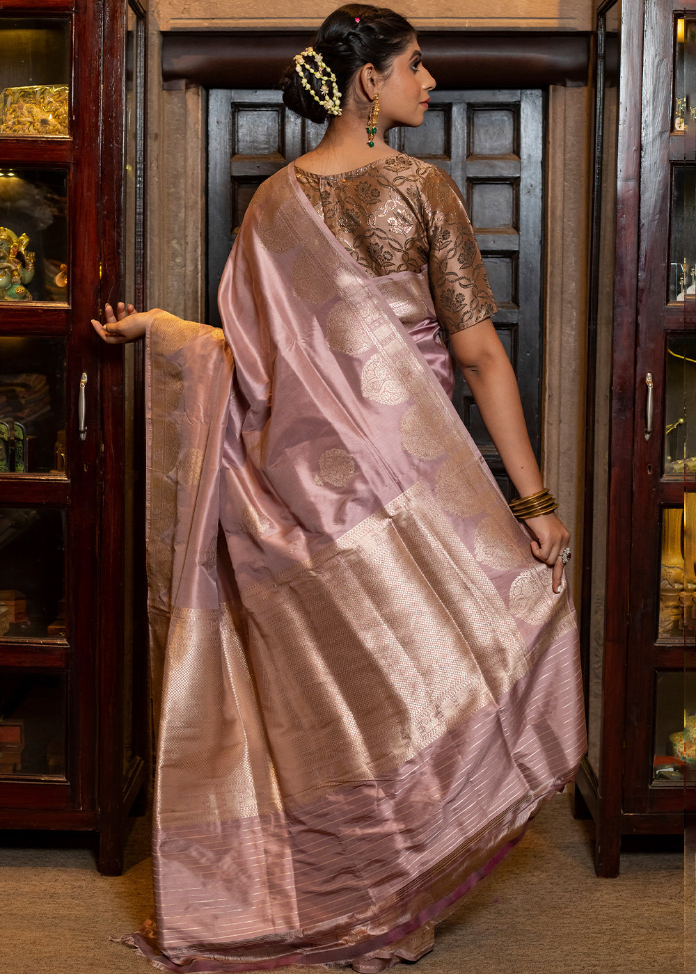 Buy MySilkLove Cavern Purple Hand Woven Katan Pure Silk Saree Online