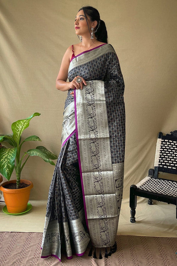 Black Banarasi Silk Saree – Panaash Saree