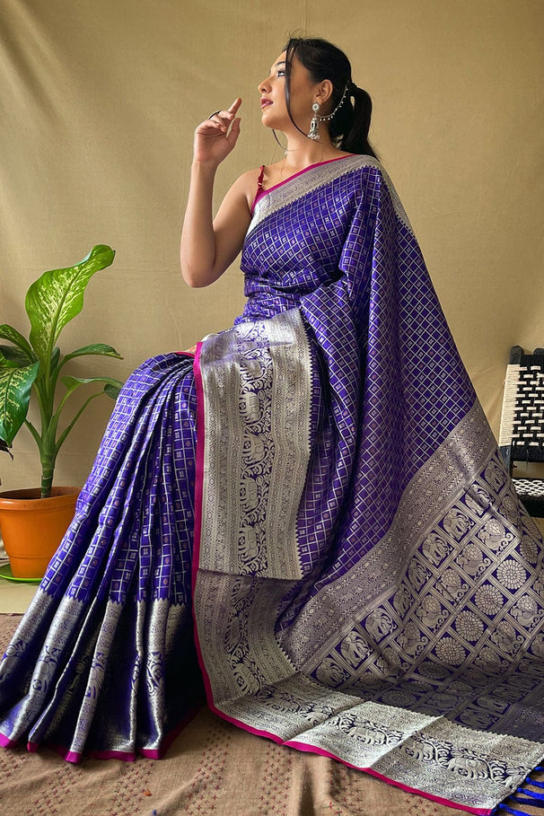 Meteorite Blue Kanjivaram Silk Saree