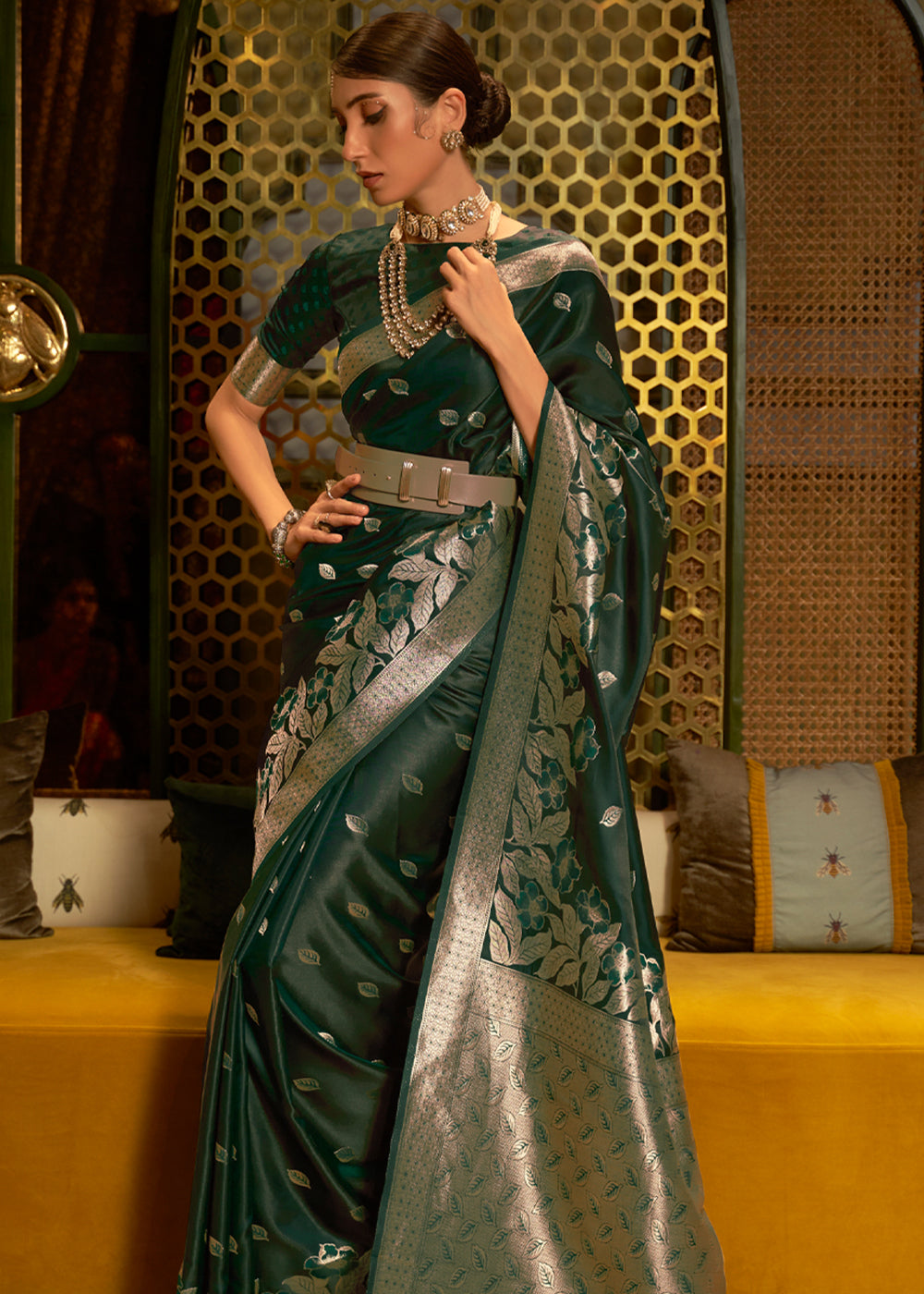 Buy MySilkLove Racing Green woven Banarasi Silk Saree Online