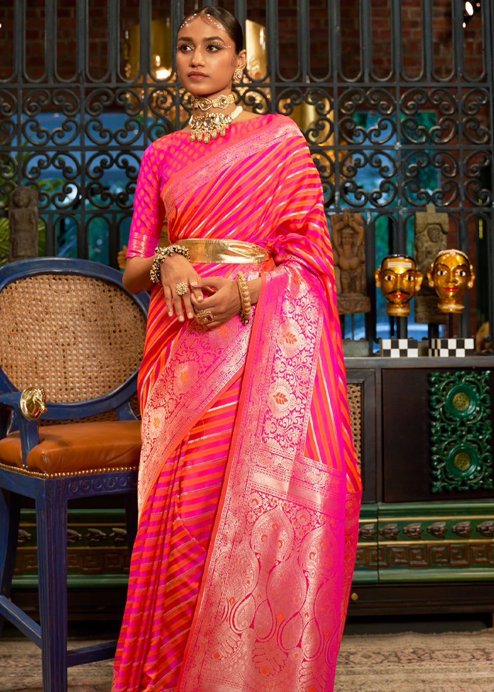 Royal Pink woven Banarasi Silk Saree – MySilkLove