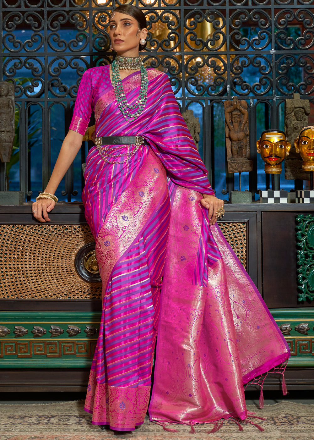 Buy MySilkLove Rose Quartz Purple woven Banarasi Silk Saree Online