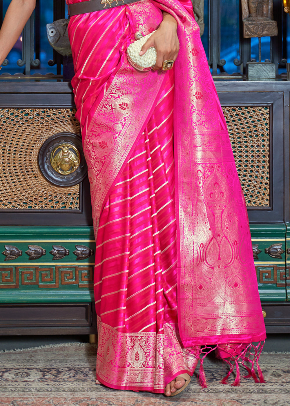 Buy MySilkLove Roman Pink woven Banarasi Silk Saree Online