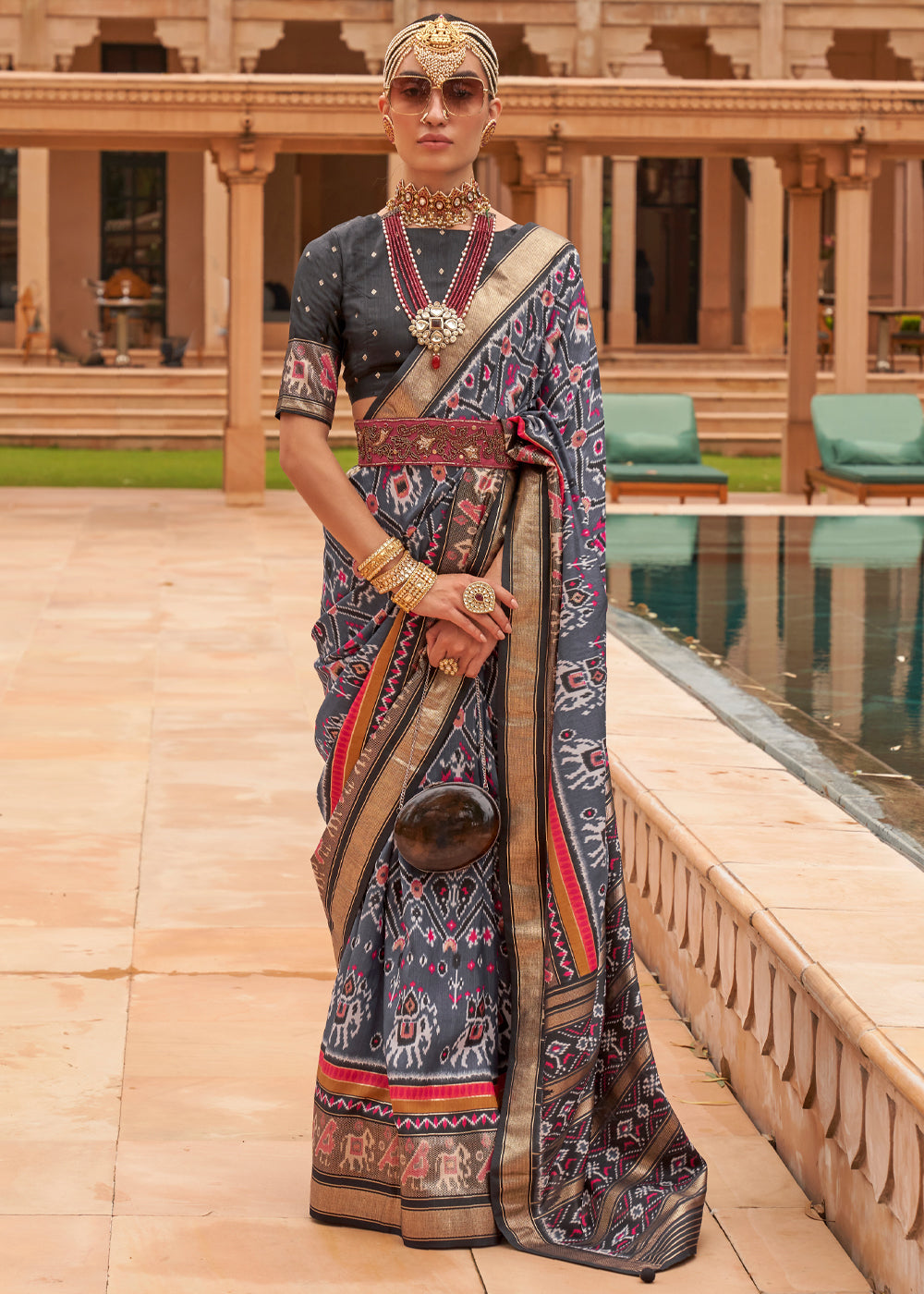 Buy MySilkLove Mobster Grey Woven Patola Silk Saree Online