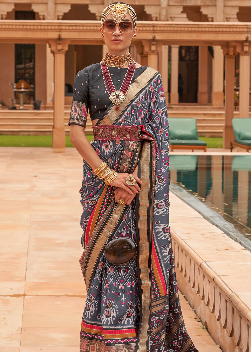 Buy MySilkLove Mobster Grey Woven Patola Silk Saree Online