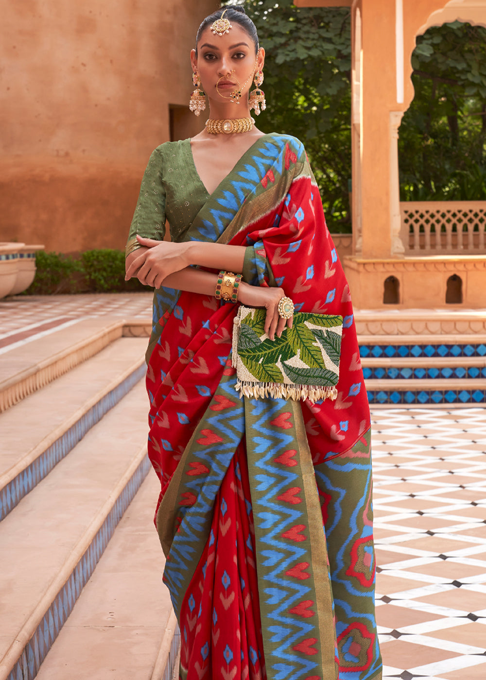 Buy MySilkLove Bright Red and Blue Patola Silk Saree Online