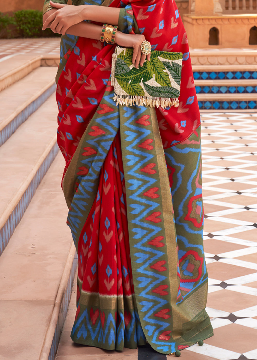 Buy MySilkLove Bright Red and Blue Patola Silk Saree Online