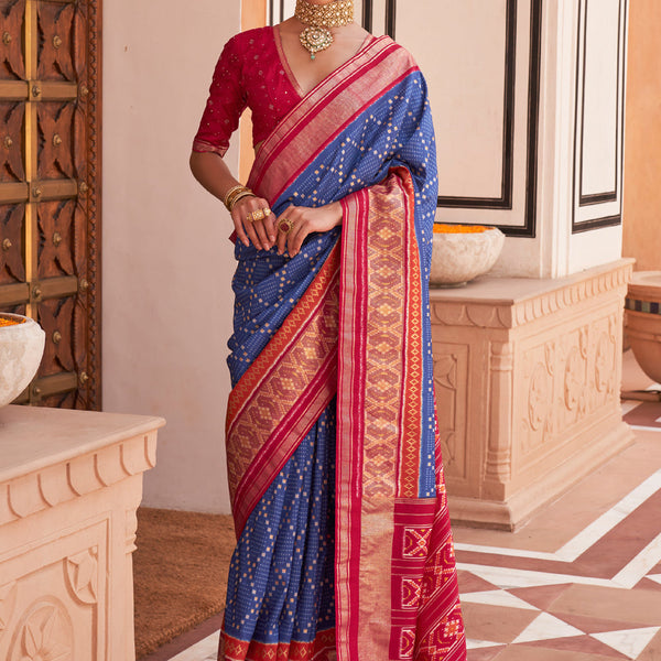 Prominent Silk Red Foil Print Classic Saree -