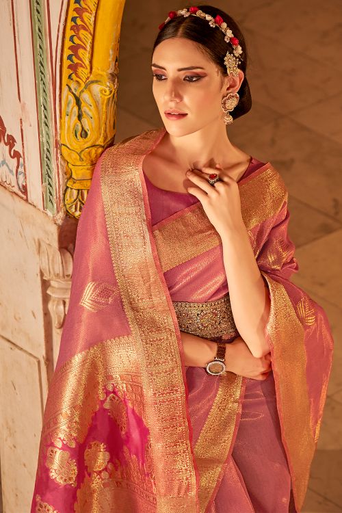 Buy MySilkLove Sienna Pink Banarasi Silk Saree Online