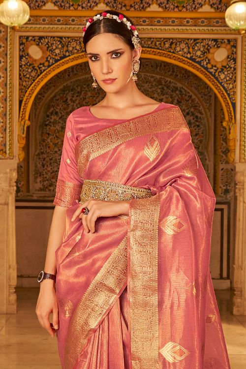 Buy MySilkLove Sienna Pink Banarasi Silk Saree Online