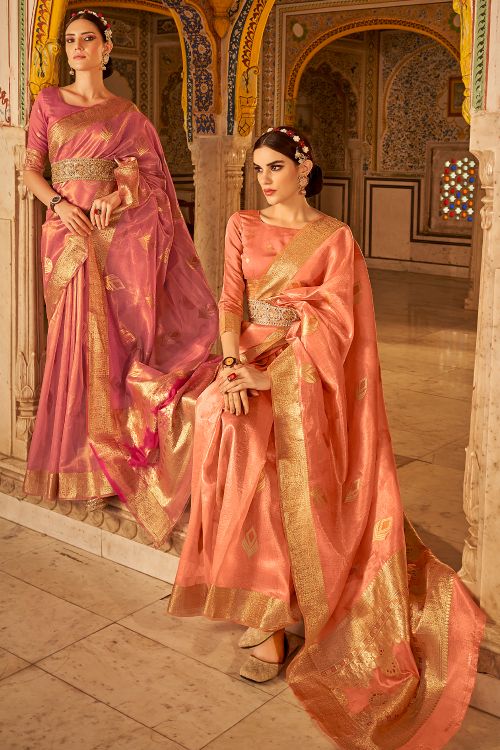 Buy MySilkLove Sienna Pink Banarasi Silk Saree Online