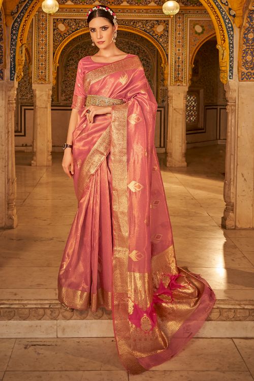 Buy MySilkLove Sienna Pink Banarasi Silk Saree Online