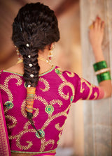 Highland Green and Pink Woven Banarasi Soft Silk Designer Saree