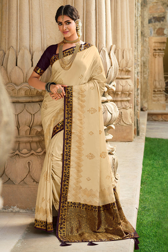 Buy MySilkLove Antique Cream Kanjivaram Saree Online