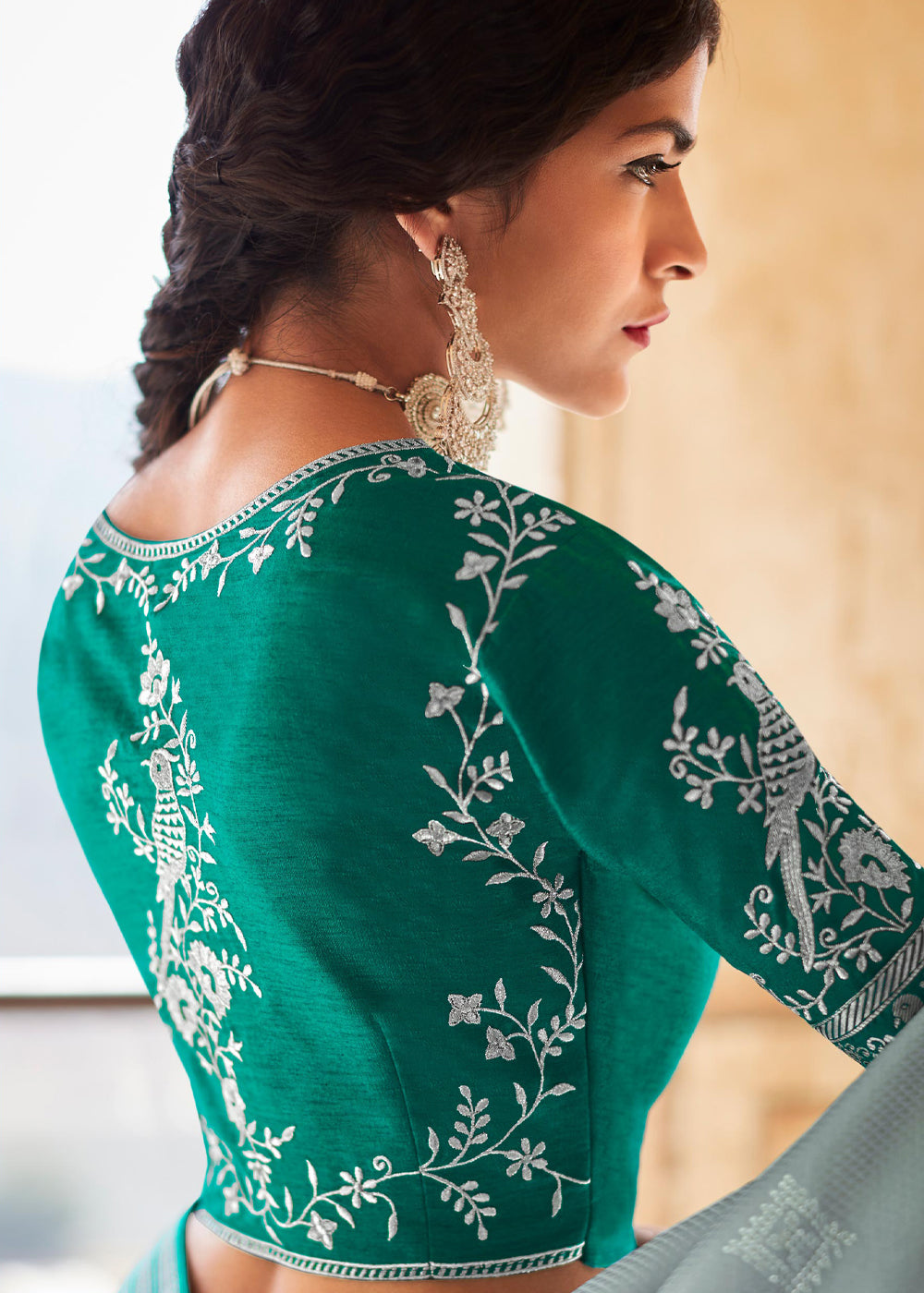 MySilkLove Smoke Grey and Green Woven Banarasi Soft Silk Designer Saree