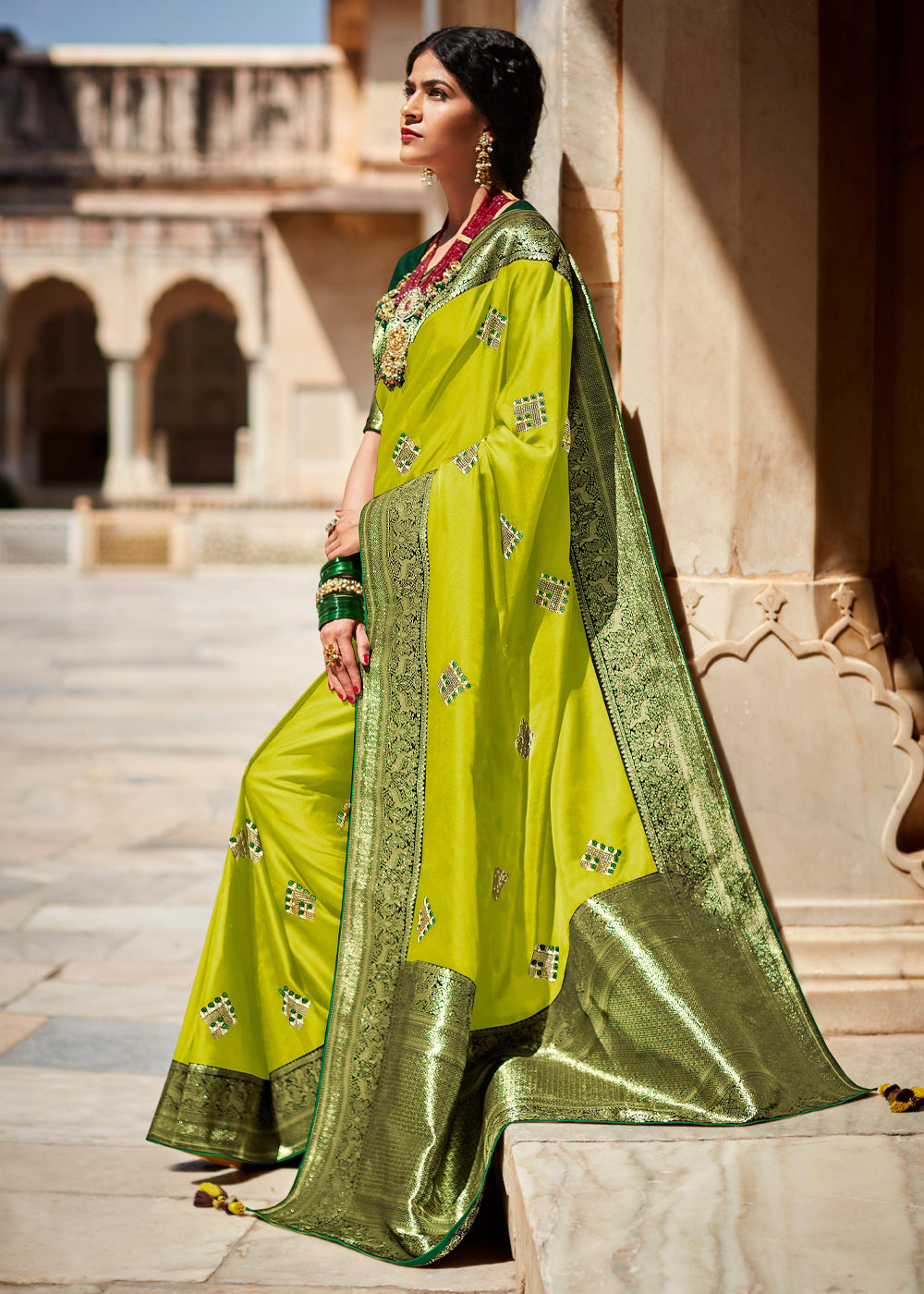 Buy MySilkLove Earls Green Woven Banarasi Soft Silk Designer Saree Online