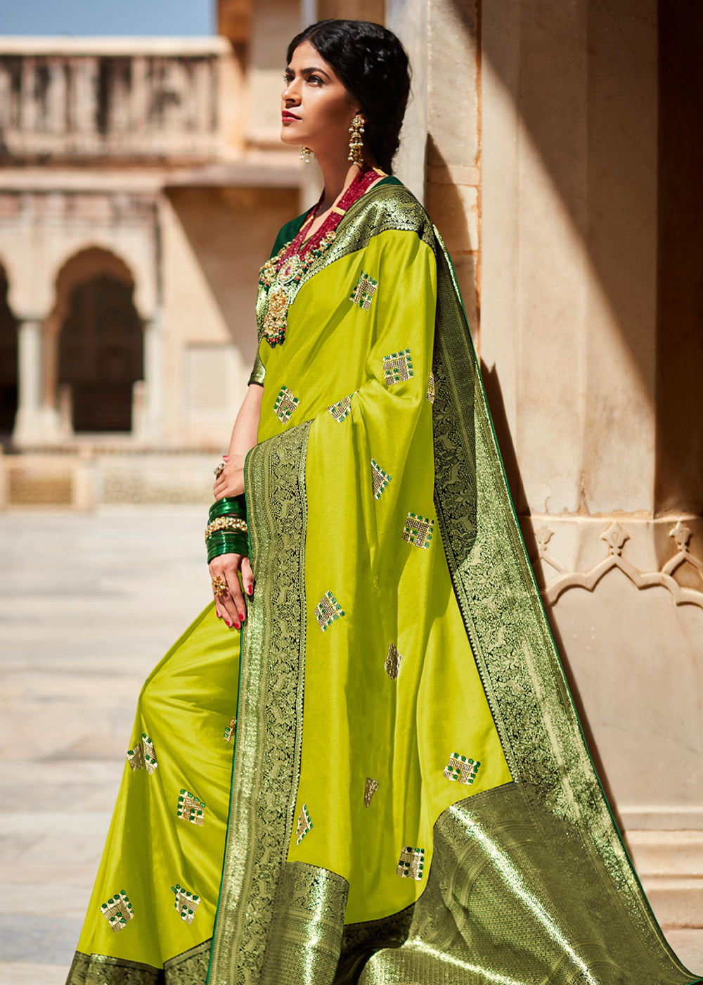 Buy MySilkLove Earls Green Woven Banarasi Soft Silk Designer Saree Online