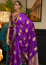 Seance Purple Woven Satin Silk Saree