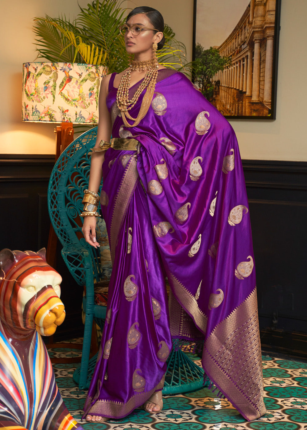 Buy MySilkLove Seance Purple Woven Satin Silk Saree Online
