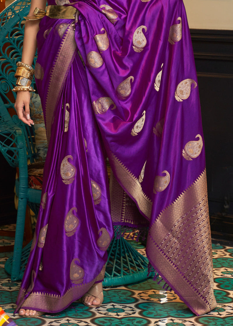 Seance Purple Woven Satin Silk Saree