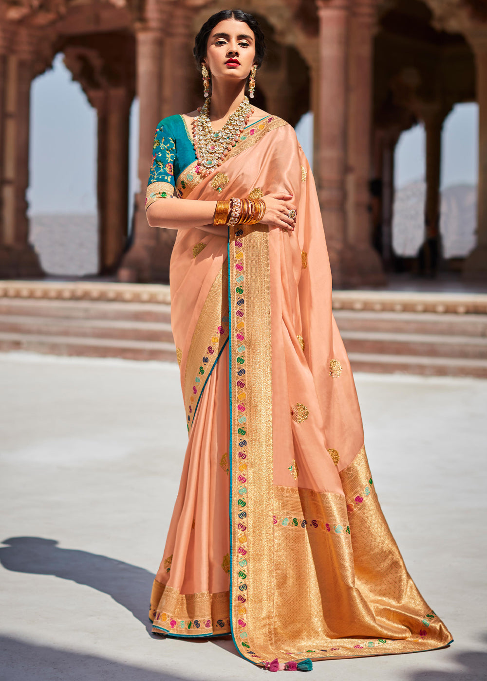 Buy MySilkLove Tumbleweed Orange Woven Banarasi Soft Silk Designer Saree Online